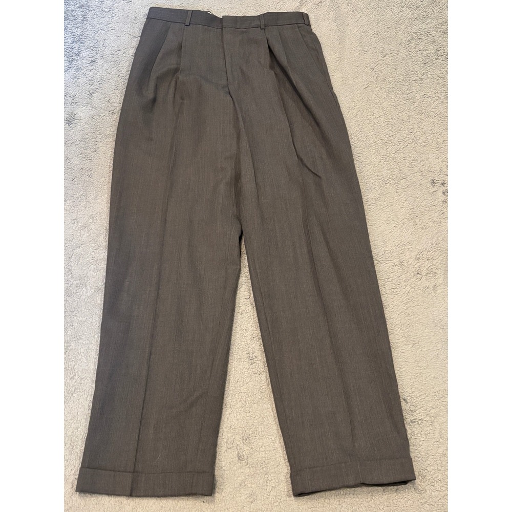 Slates a Dockers Brand Mens Gray Pleated Cuffed Worsted Wool Dress Pants 34x34